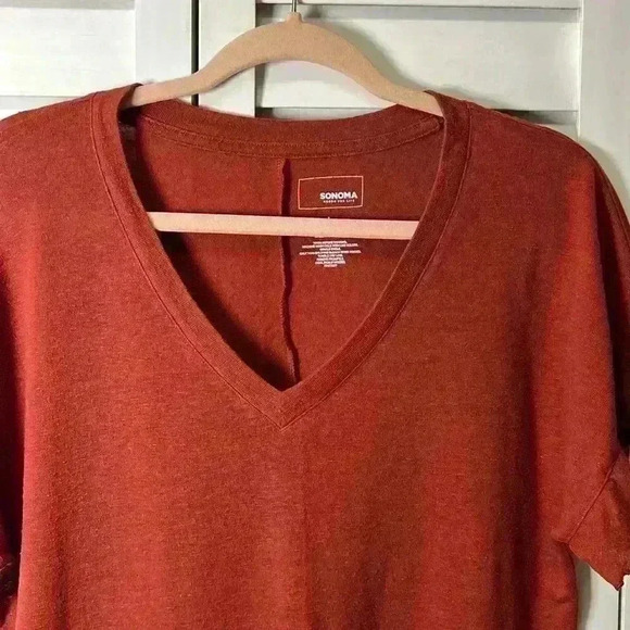 Sonoma Linen Blend V-Neck Ruffle Sleeve Casual Top Size Large Burgundy - Picture 4 of 5